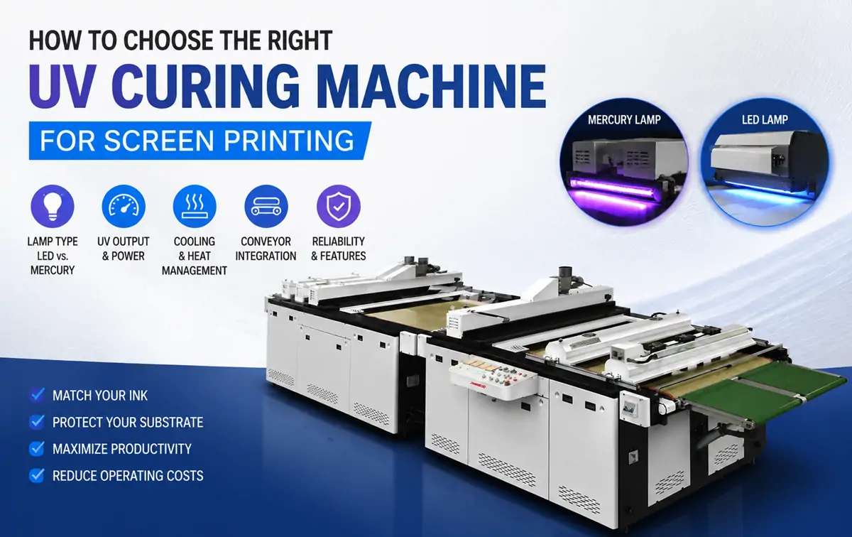 Industrial UV curing system used for screen printing with conveyor and curing unit