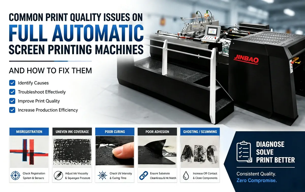 Full automatic screen printing machine troubleshooting for registration, ink coverage, curing and adhesion problems