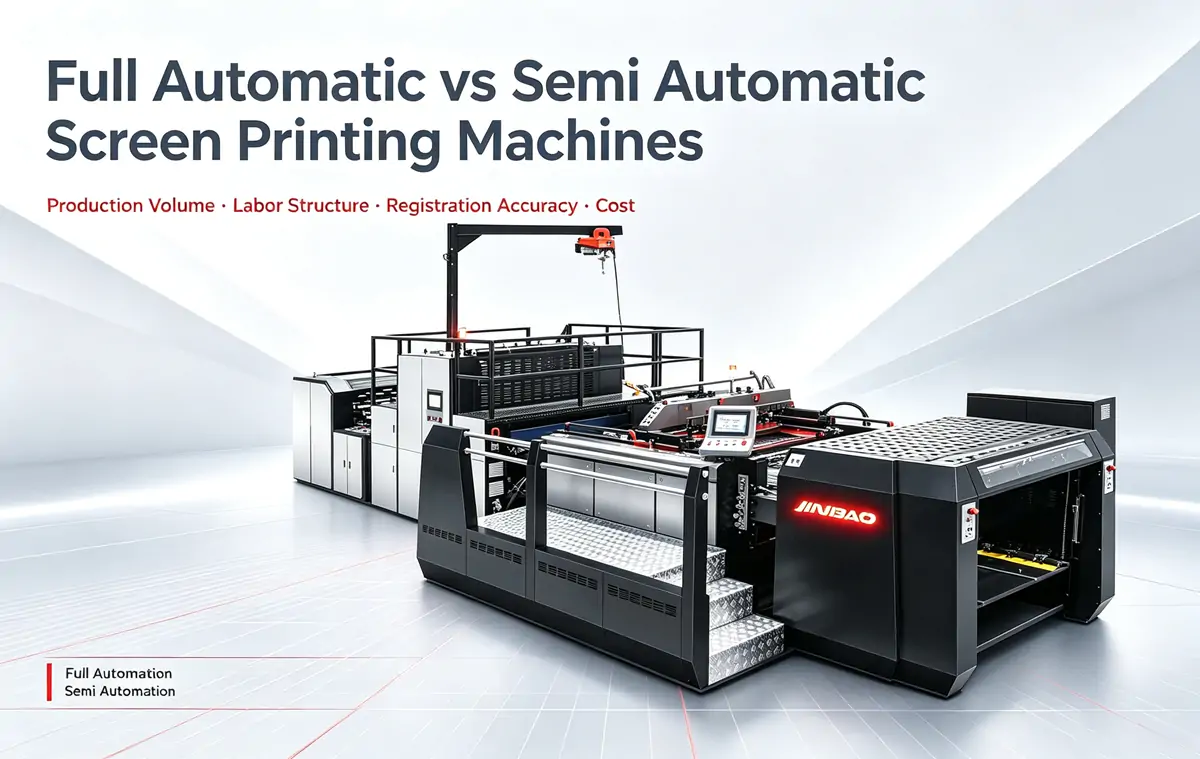 JINBAO full automatic screen printing machine for sheet printing, high precision automatic feeding, registration and stacking system